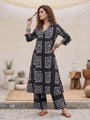 Black Printed Two Piece Rayon Co-ord Set for Women