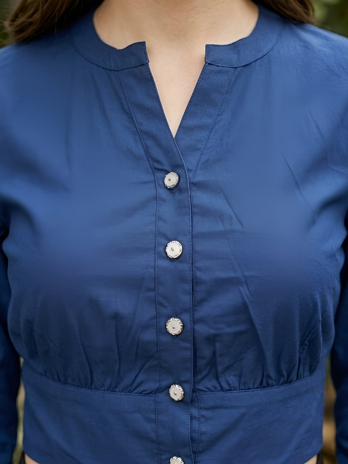 Women Solid Navy Blue Cotton Crop Top
