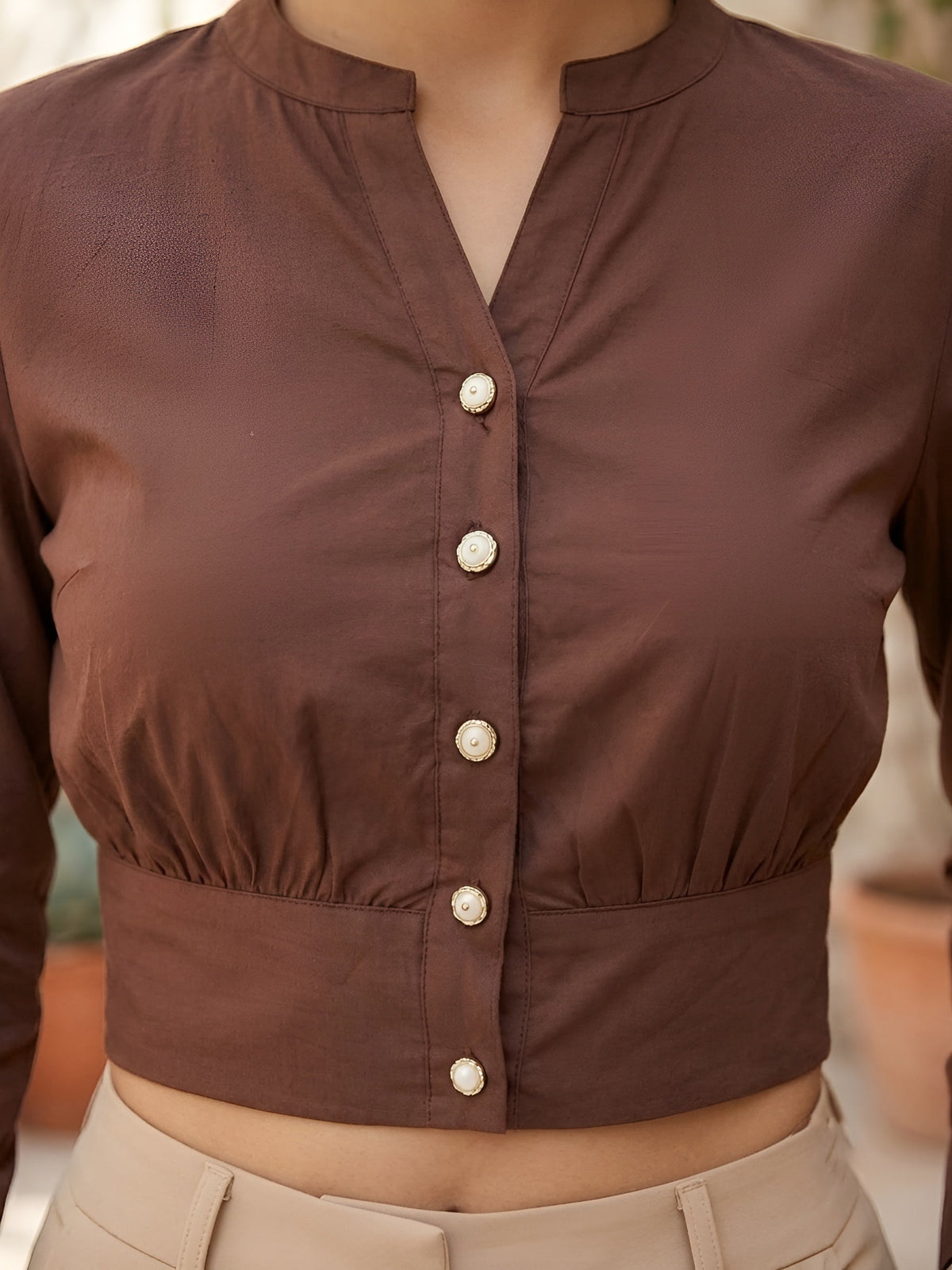 Women Solid Brown Cotton Crop Top