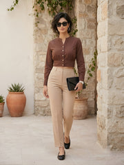 Women Solid Brown Cotton Crop Top