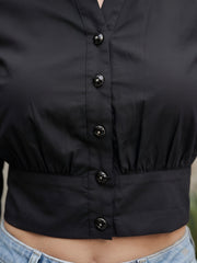 Women Solid Black Cotton Crop Top
