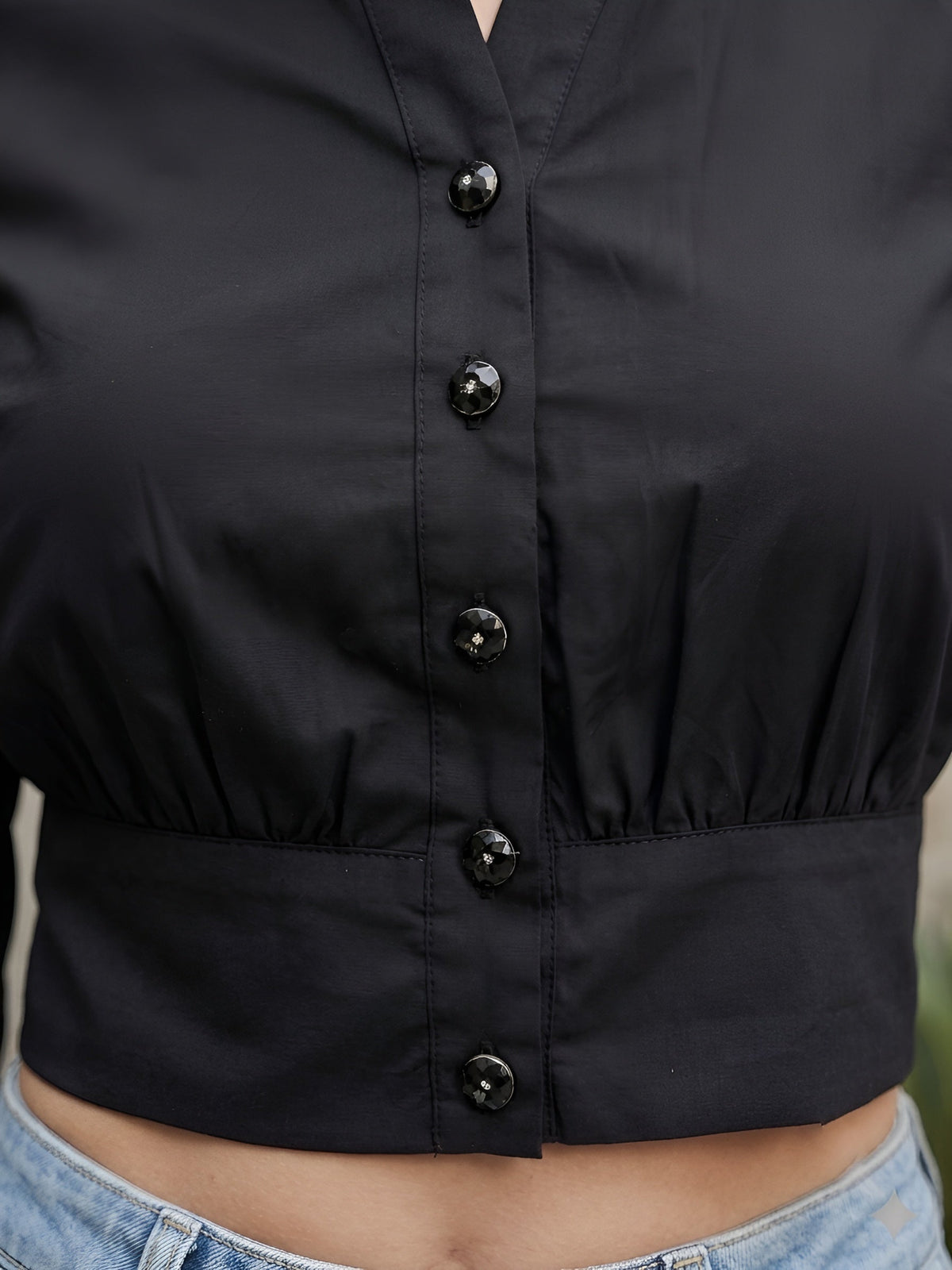 Women Solid Black Cotton Crop Top