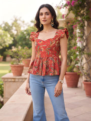 Women Red Printed Stylish Crop Top