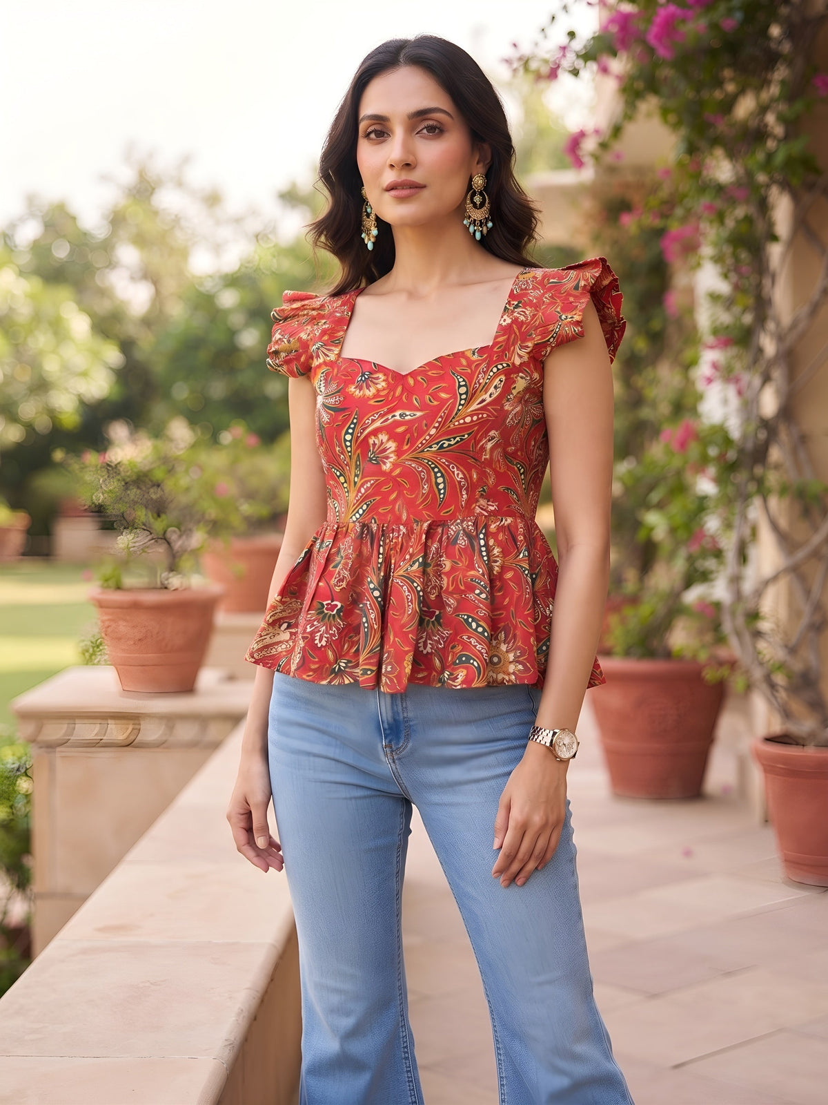 Women Red Printed Stylish Crop Top