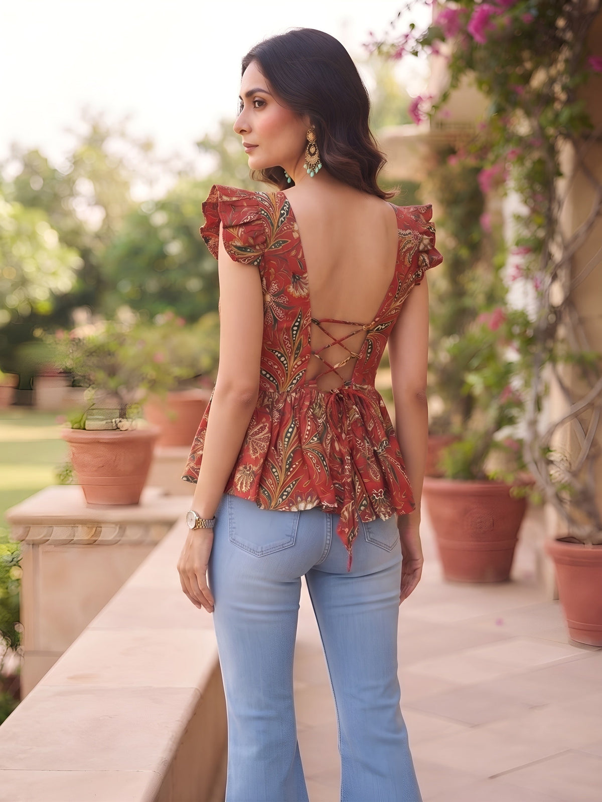 Women Red Printed Stylish Crop Top