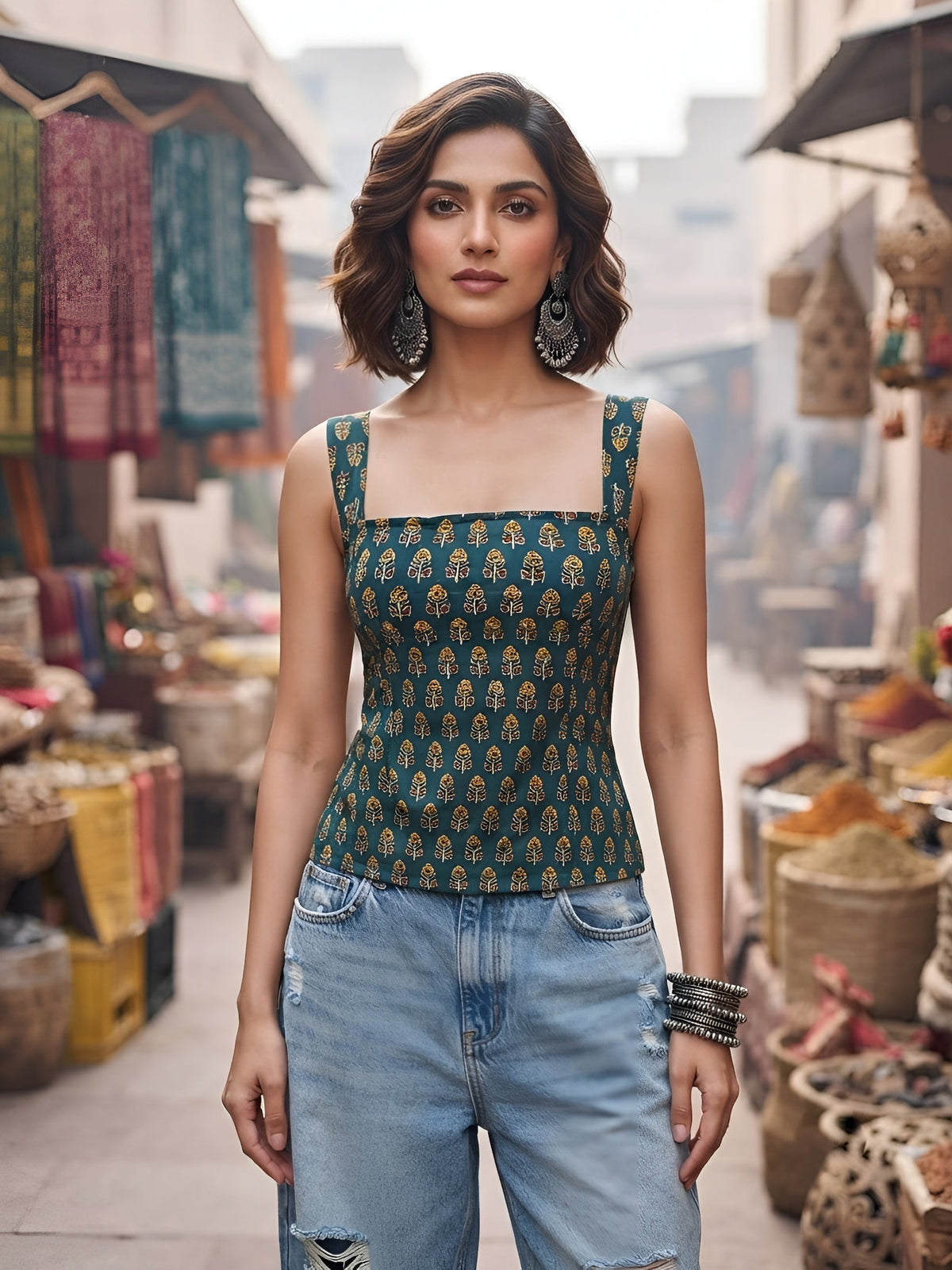 Women Green Printed Top