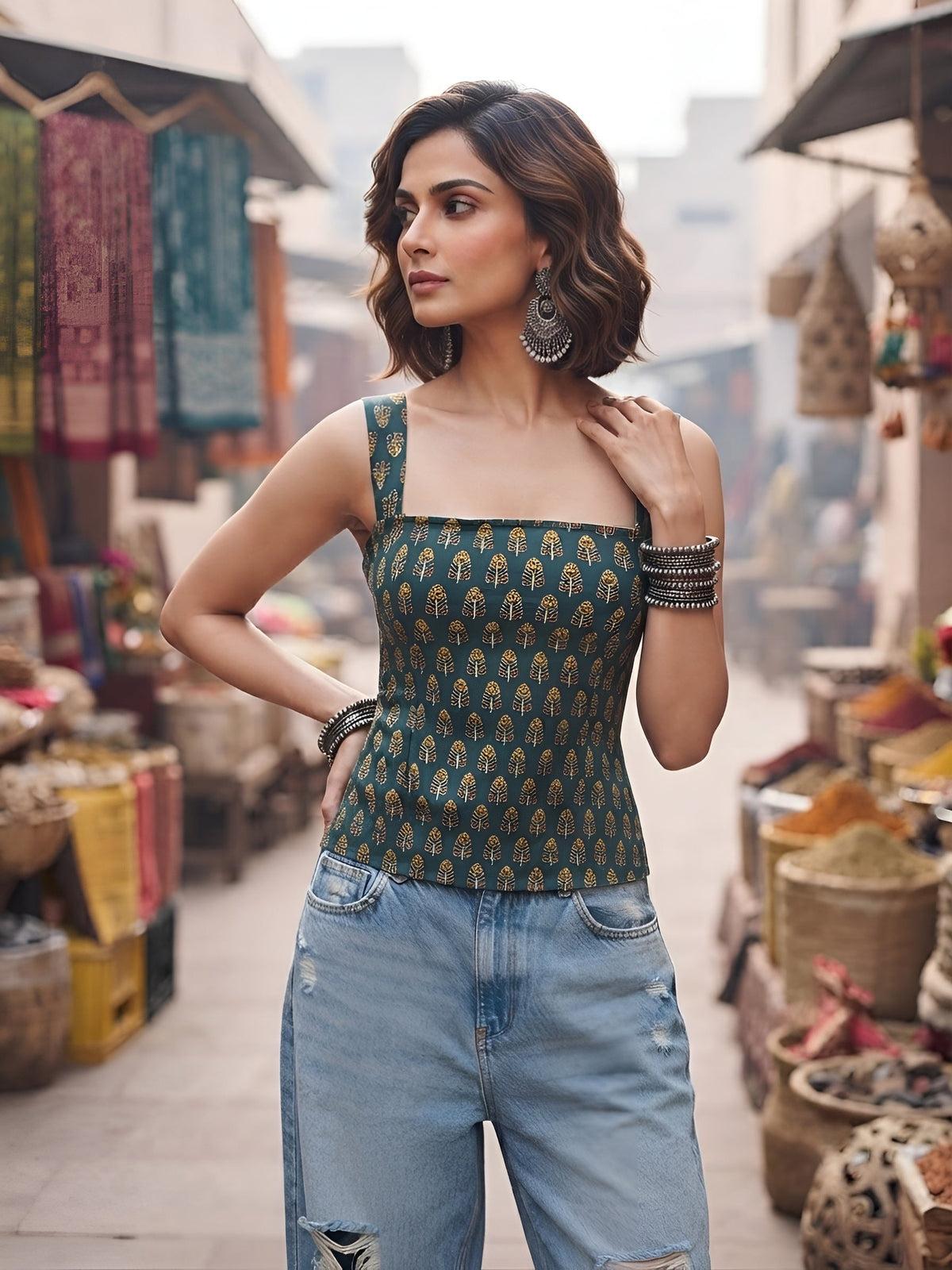 Women Green Printed Top