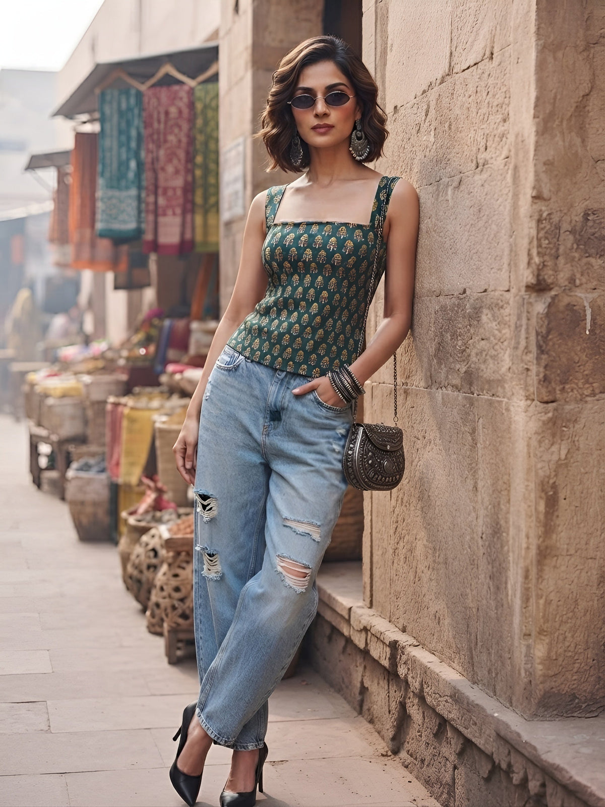 Women Green Printed Top