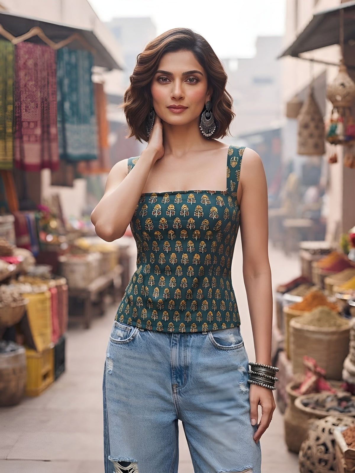 Women Green Printed Top
