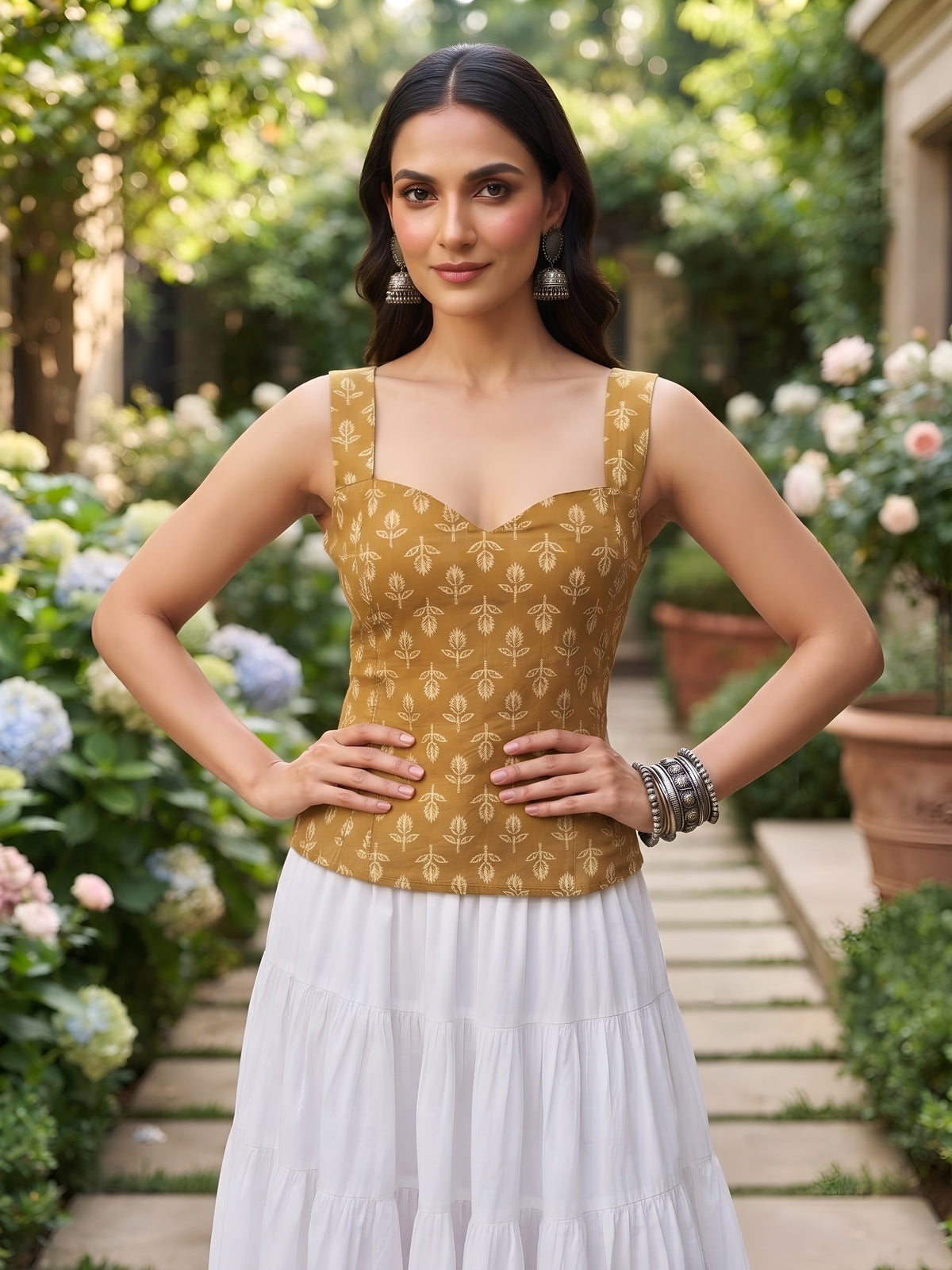 Women Mustard Printed Trendy Top