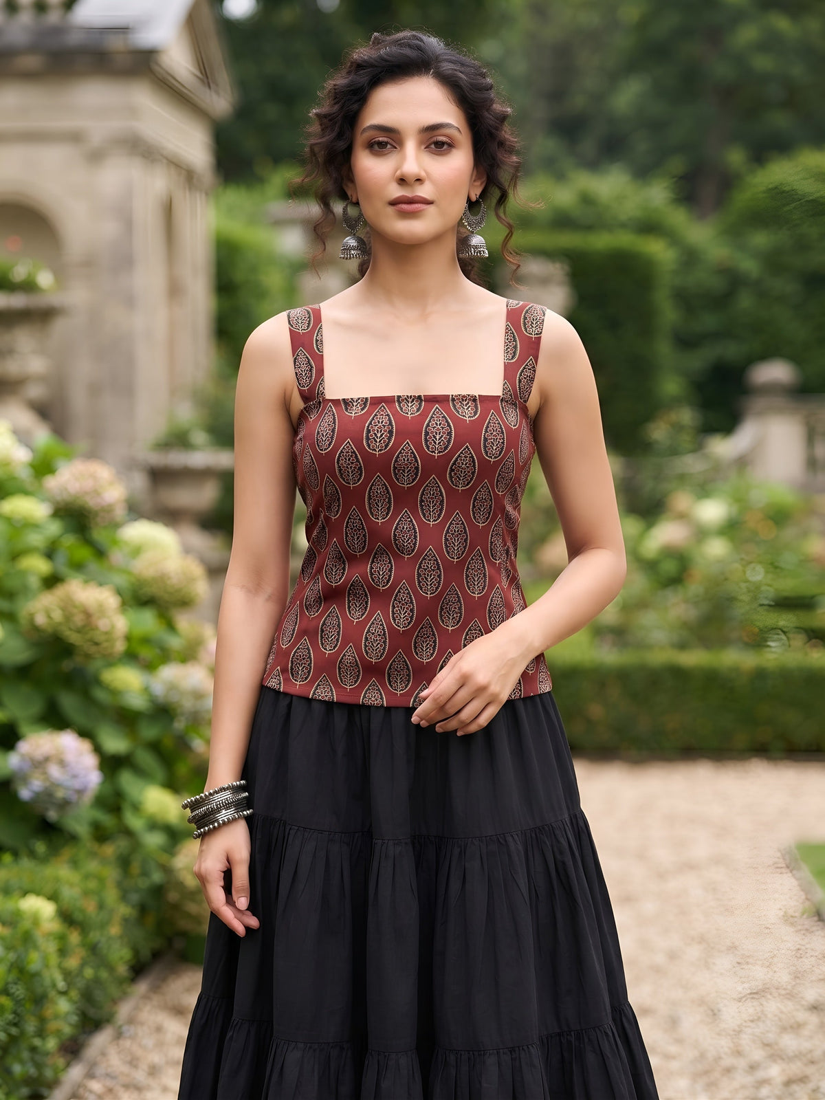 Women Maroon Printed Trendy Top