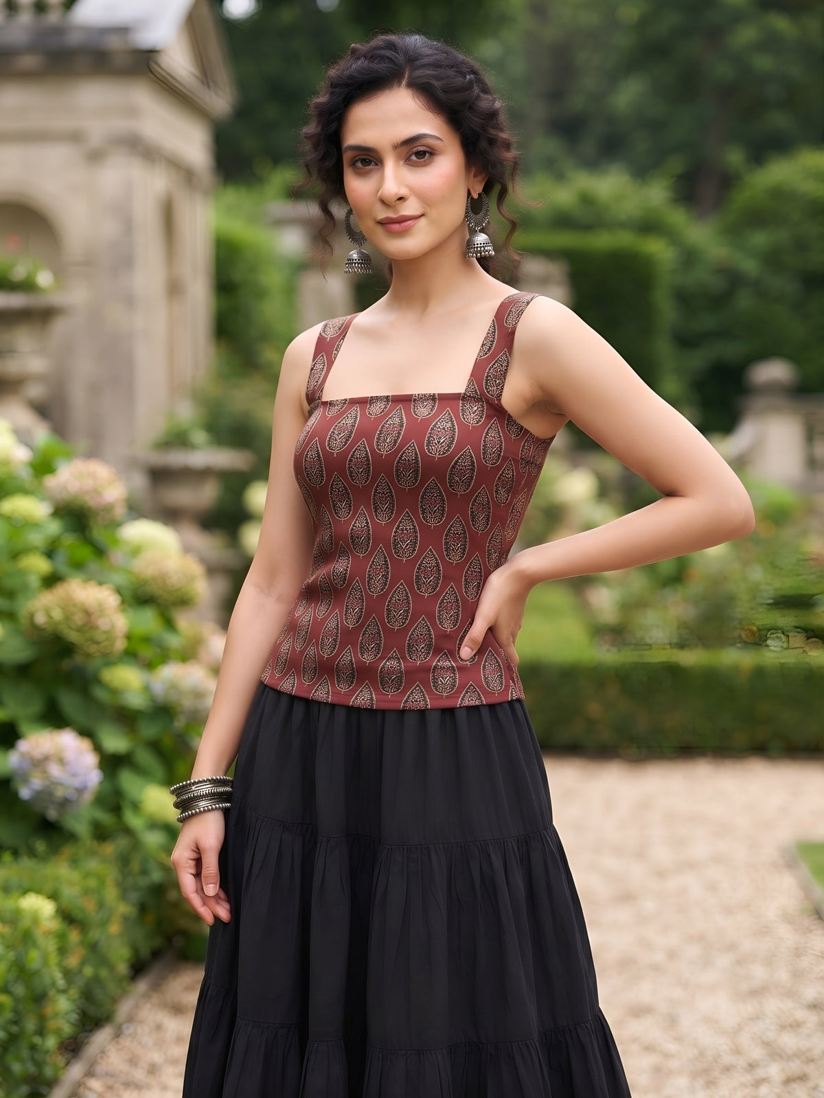Women Maroon Printed Trendy Top