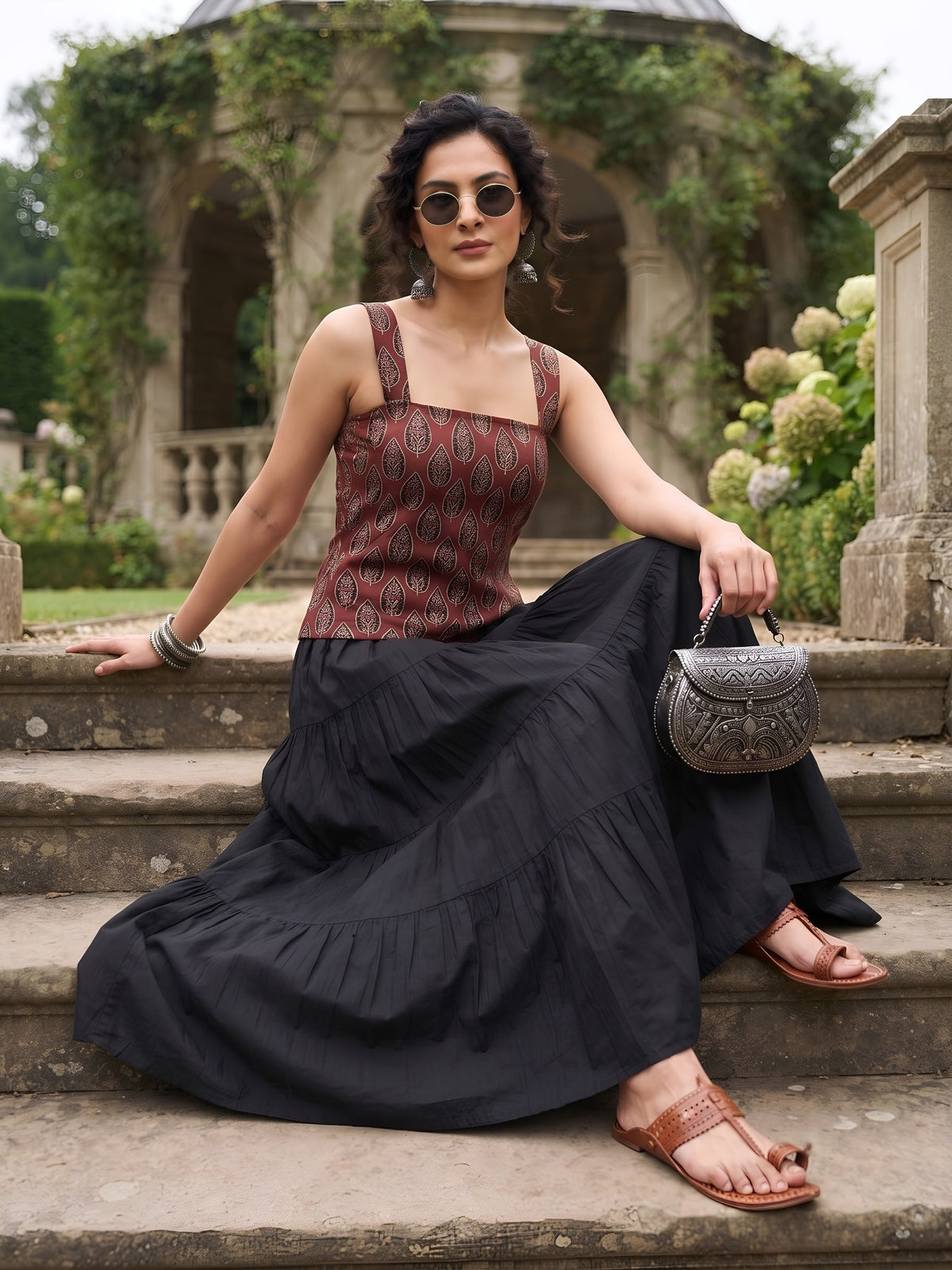 Women Maroon Printed Trendy Top