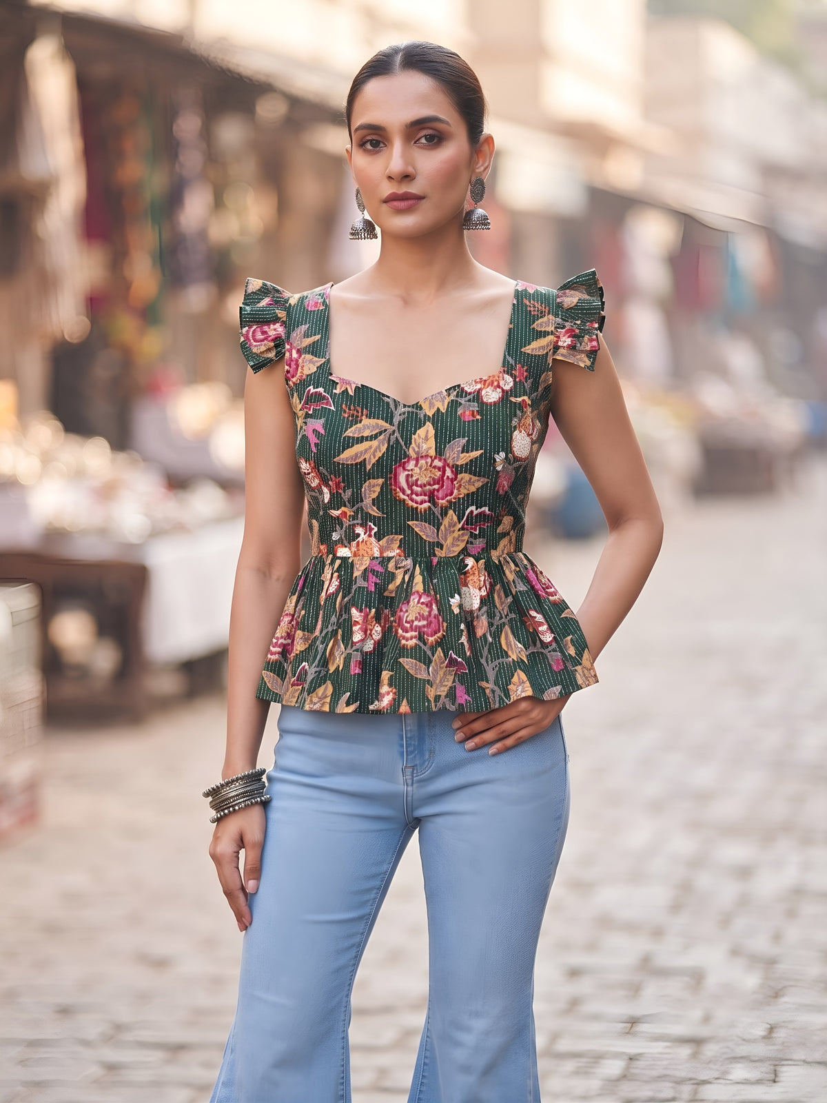 Women Green Printed Stylish Crop Top
