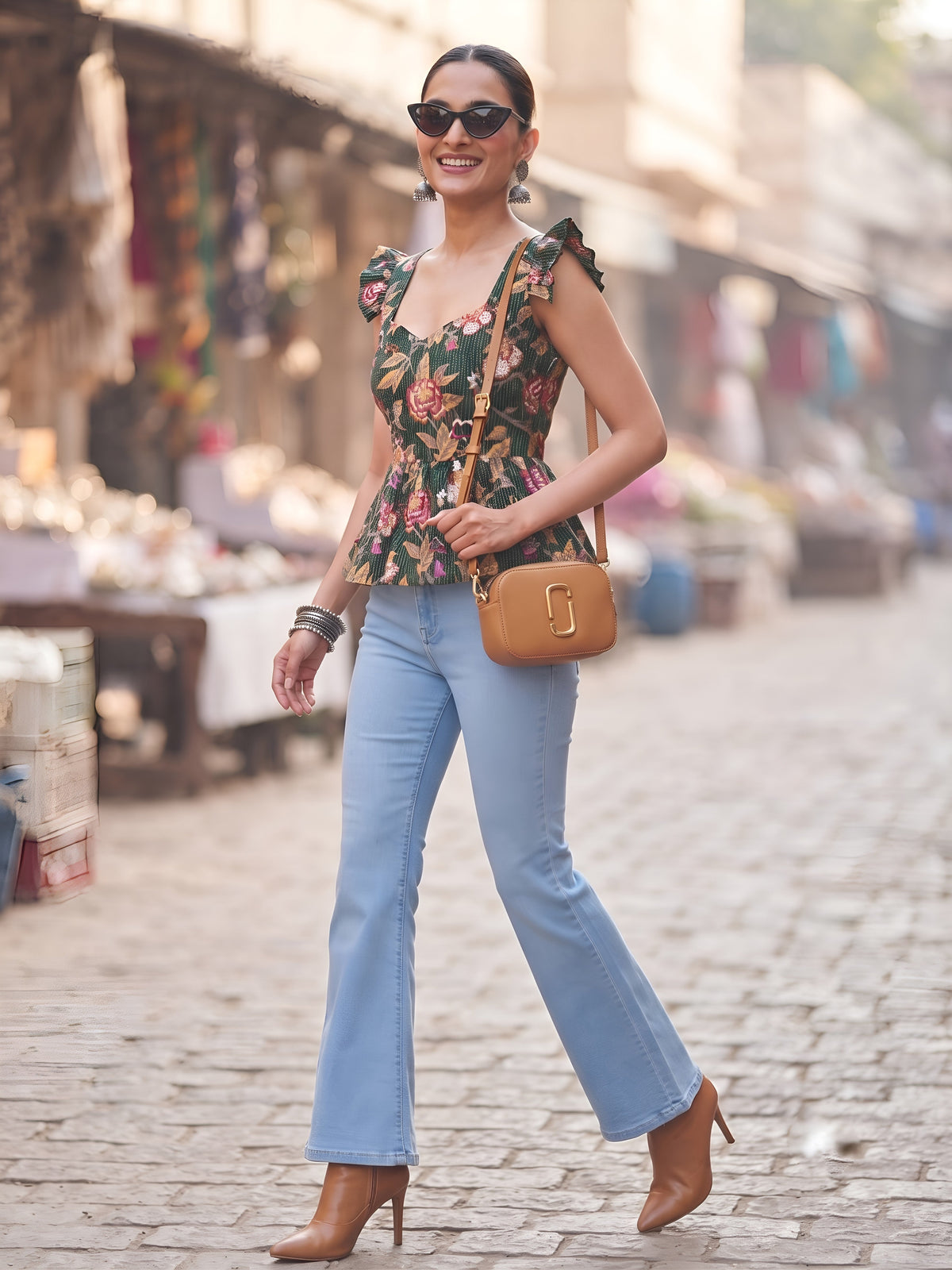 Women Green Printed Stylish Crop Top