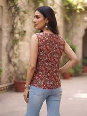 Women Maroon Printed Trendy Top