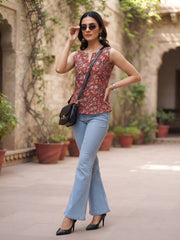 Women Maroon Printed Trendy Top