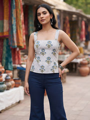 Women Grey Printed Stylish Crop Top