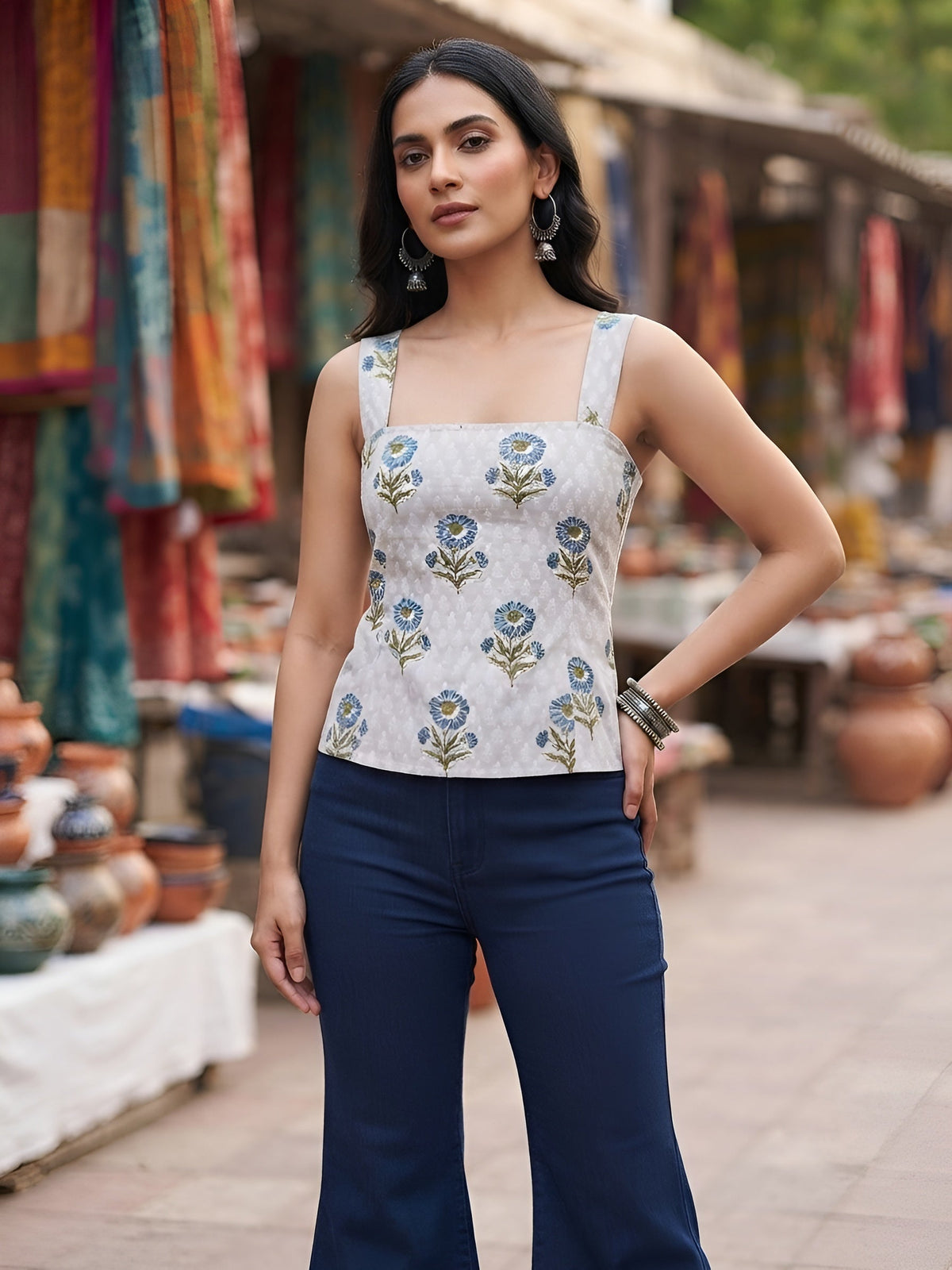Women Grey Printed Stylish Crop Top