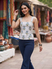 Women Grey Printed Stylish Crop Top