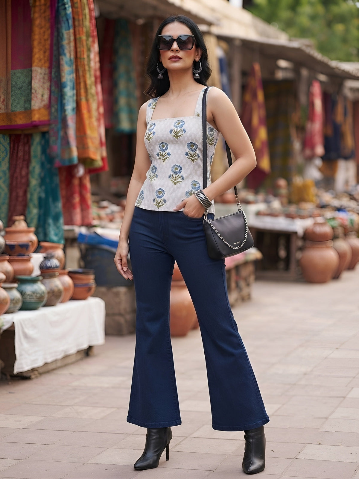 Women Grey Printed Stylish Crop Top