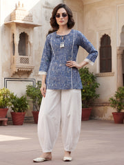 Blue Printed A-line Kurtis With Flared Sleeves