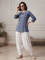 Blue Printed A-line Kurtis With Flared Sleeves