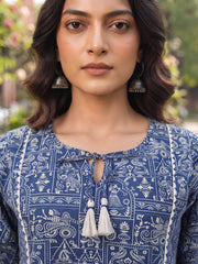 Blue Printed A-line Kurtis With Flared Sleeves