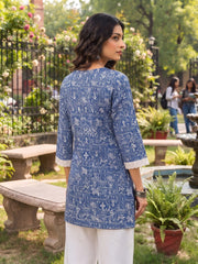 Blue Printed A-line Kurtis With Flared Sleeves