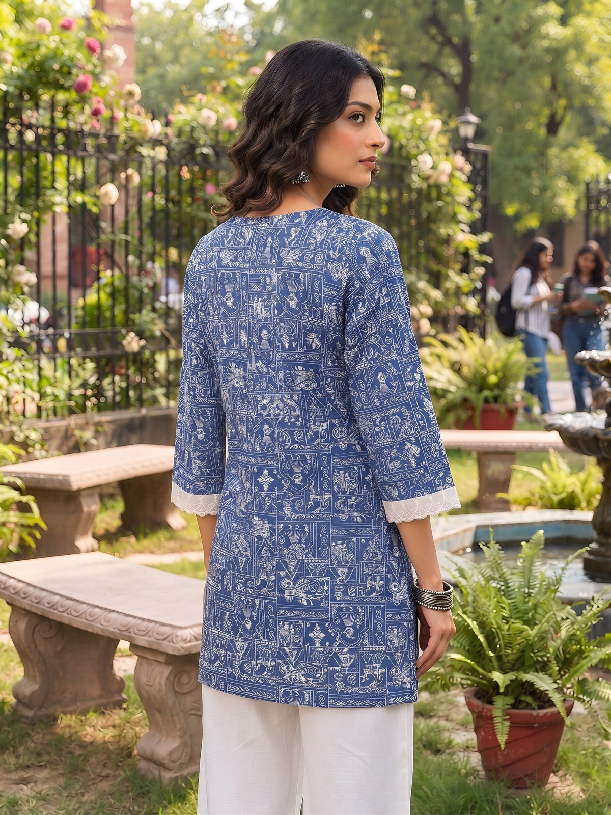 Blue Printed A-line Kurtis With Flared Sleeves