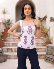 Women White Printed Stylish Crop Top