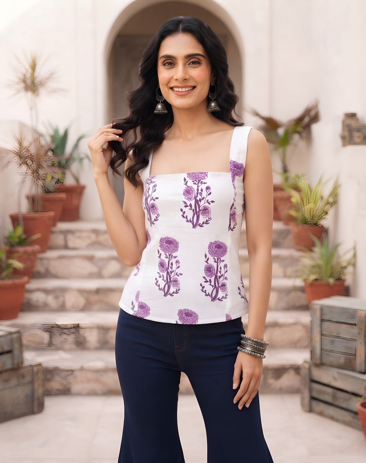 Women White Printed Stylish Crop Top