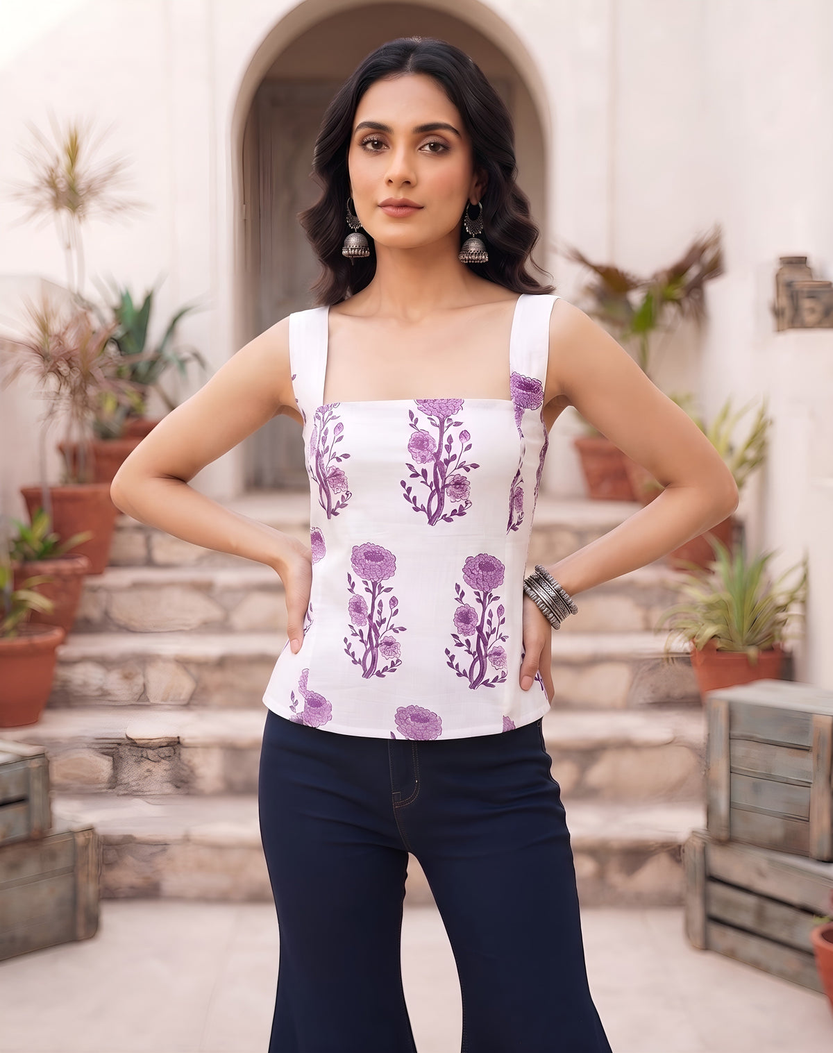 Women White Printed Stylish Crop Top