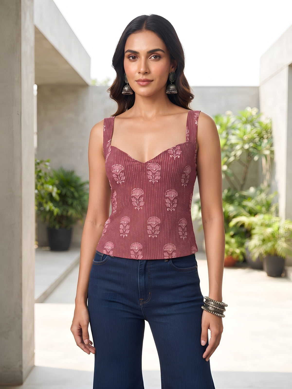 Women Mauve Printed Stylish Crop Top