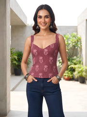 Women Mauve Printed Stylish Crop Top