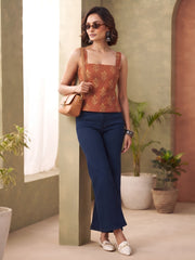 Women Rust Printed Stylish Crop Top
