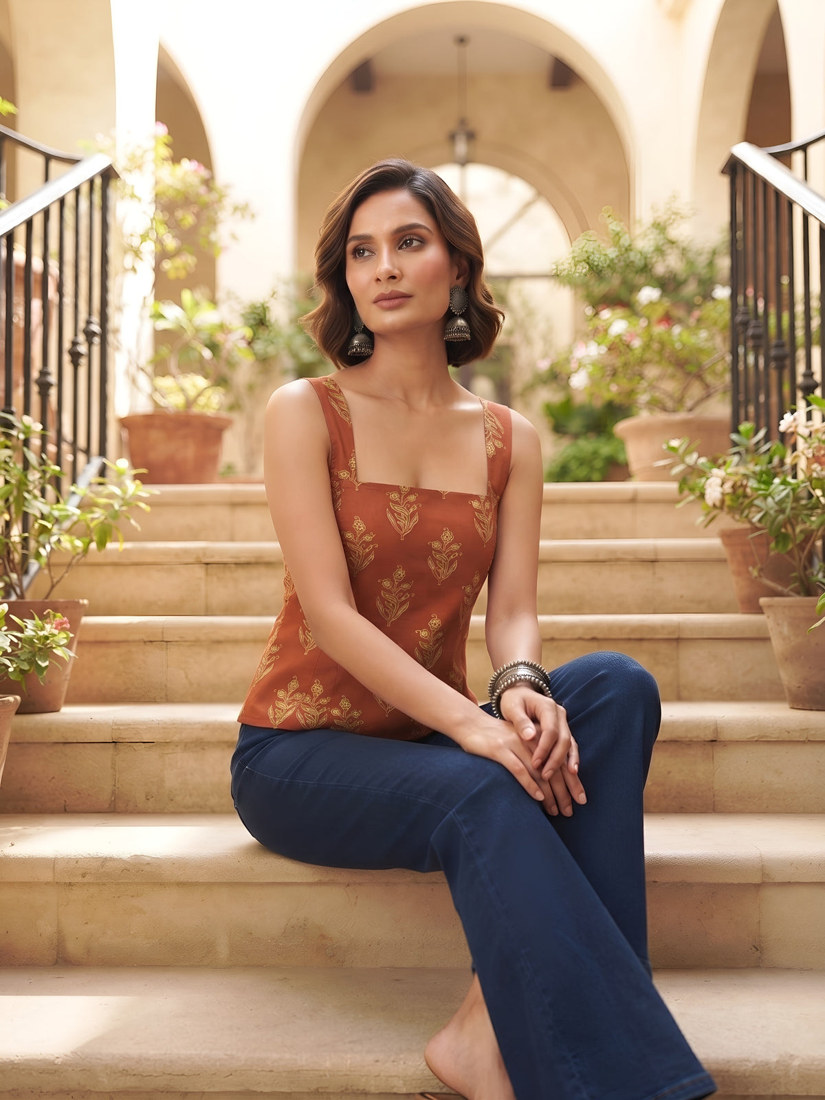 Women Rust Printed Stylish Crop Top