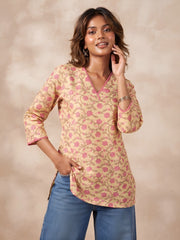 Women Cream Printed Short Kurti