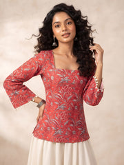 Women Maroon Printed Short Kurti