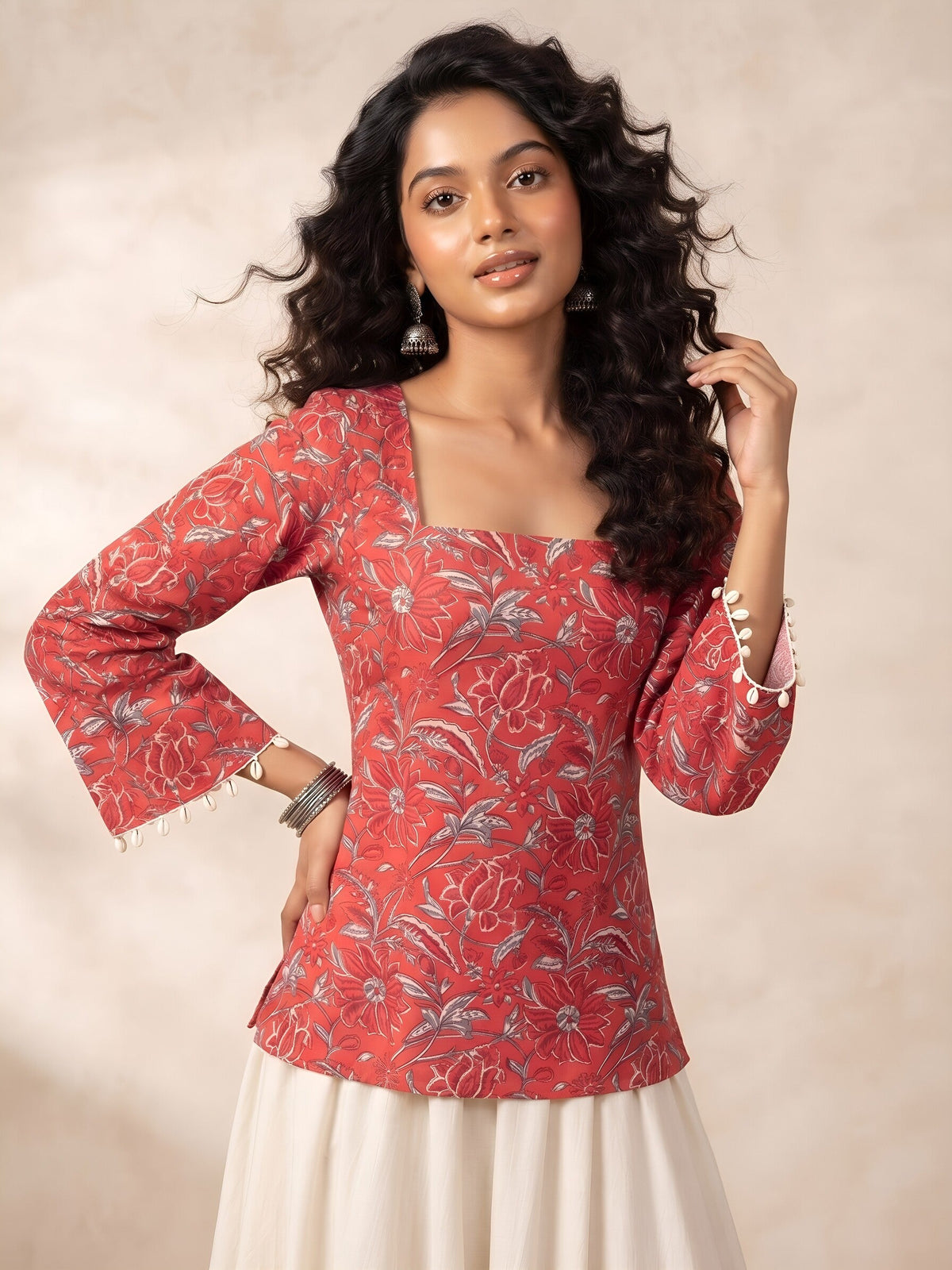 Women Maroon Printed Short Kurti
