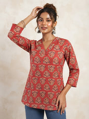Women Maroon Printed Short Kurti