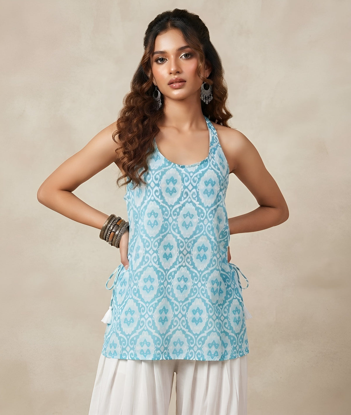 Women Blue Printed Short Kurti