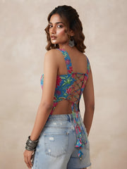 Women Blue Printed Stylish Crop Top