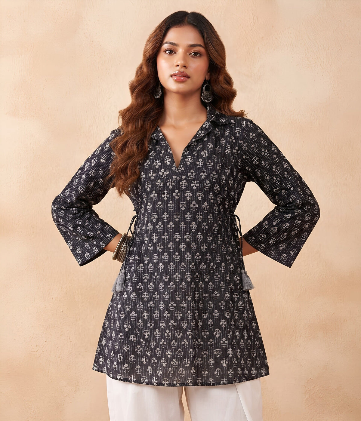 Women Black Printed Short Kurti