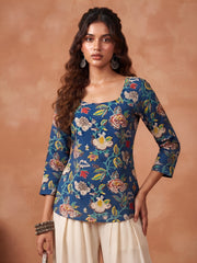 Women Blue Printed Short Kurti