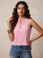 Women Pink Printed Stylish Crop Top
