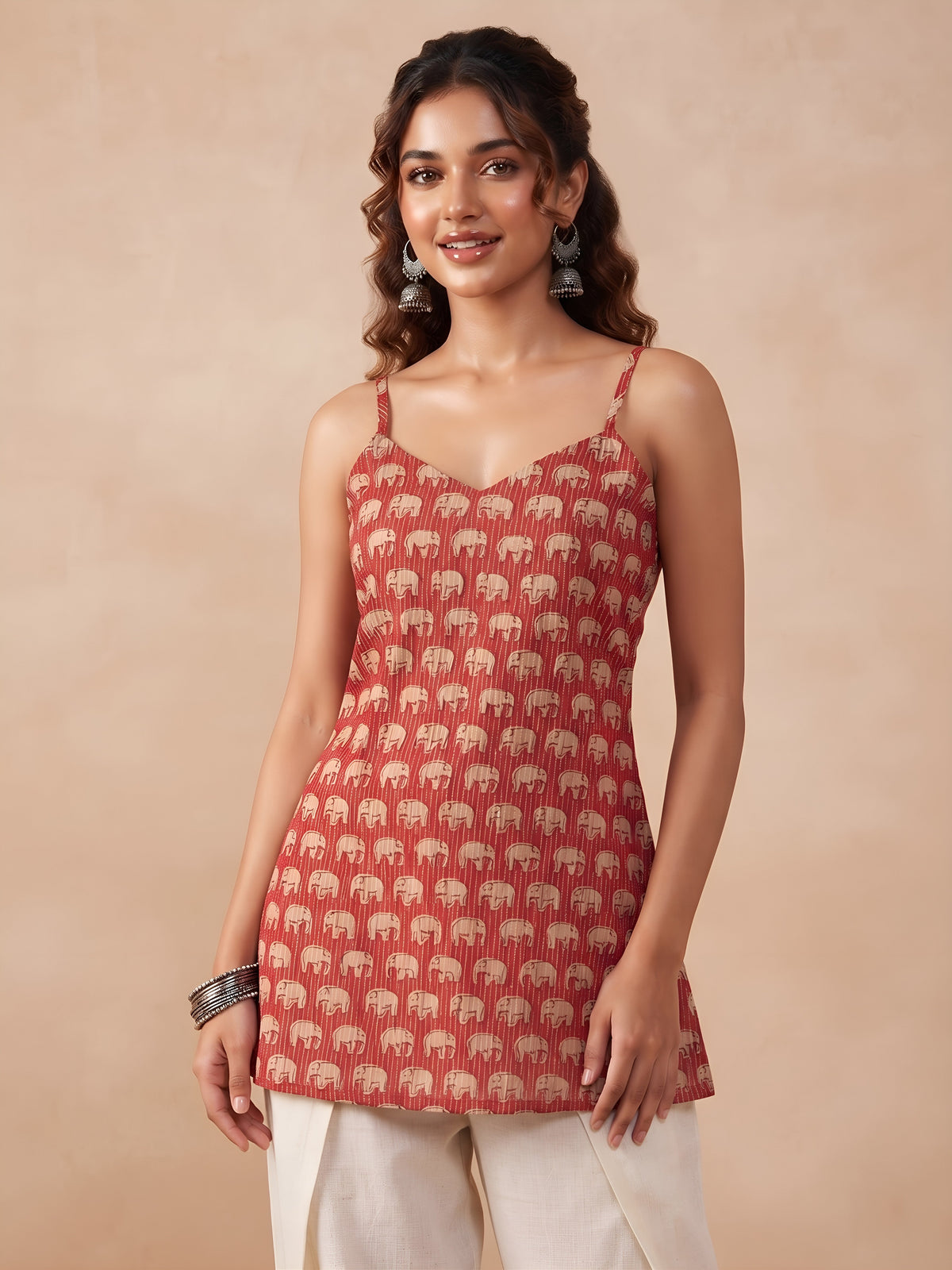 Women Red Printed Short Kurti