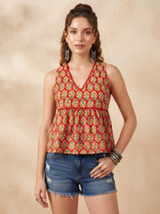 Women Rust Printed Stylish Crop Top