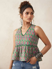 Women Green Printed Stylish Crop Top