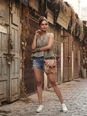 Women Green Printed Stylish Crop Top